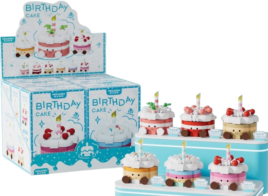 Q-C6.2  S48 Building Block Birthday Cakes - 6pcs in Display