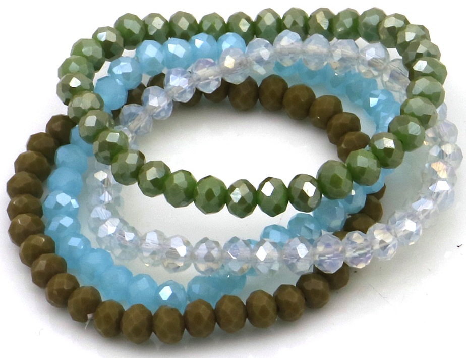 H-D11.2 B2565-001-6 Faceted Glass Bracelets 6mm - Set 4pcs Multi