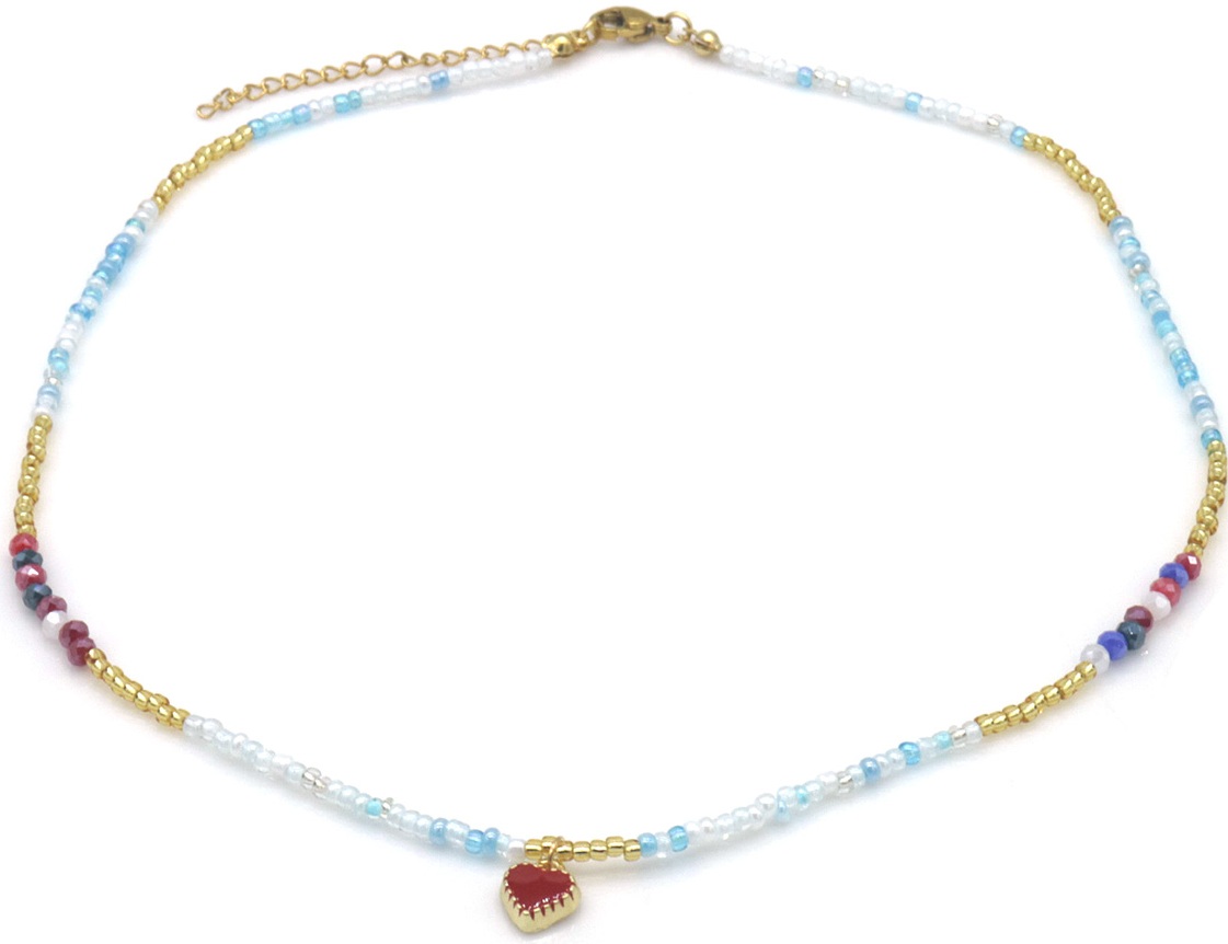 E-F18.1 N1034-002 Fashion Necklace Glassbeads Heart 40-45cm