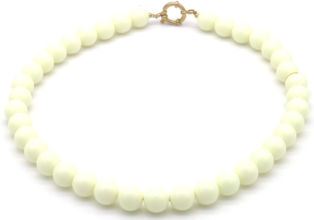 E-C14.1 N1036-015-10 S. Steel Necklace 45cm Beads White