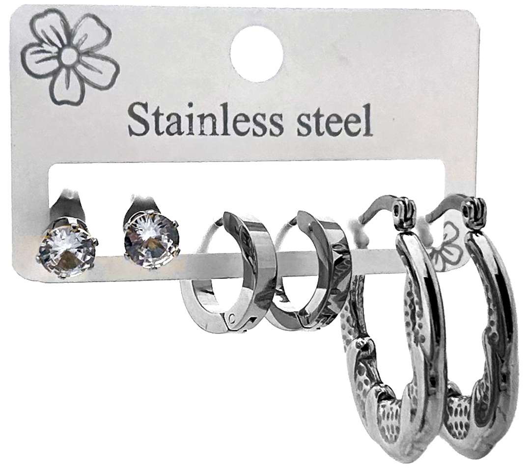 G-C18.2 E1131-019S S. Steel Earrings Set - 3 Pair