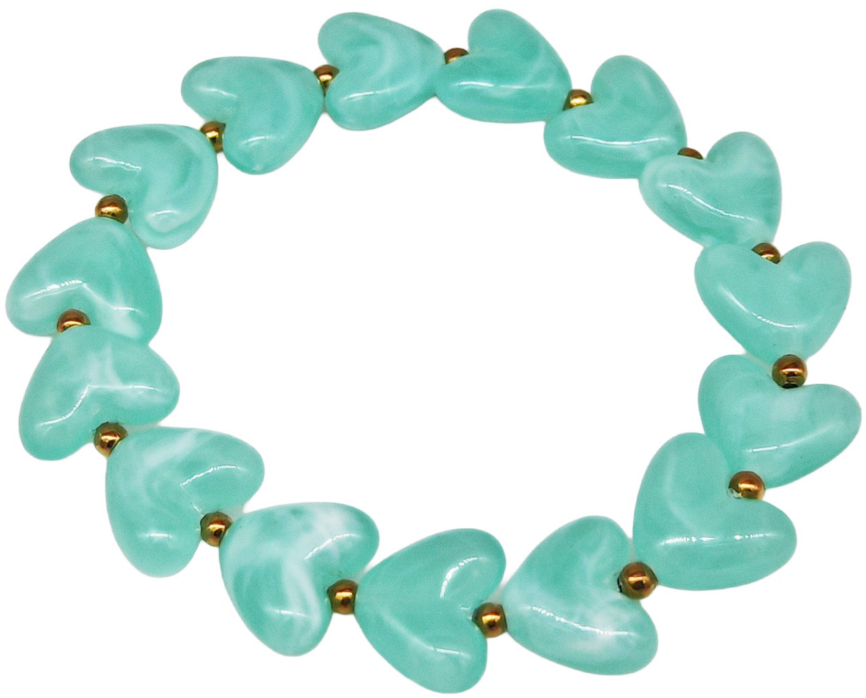 H-C4.4 B1144-006-2  Elastic Bracelet Hearts S. Steel Beads - Blue