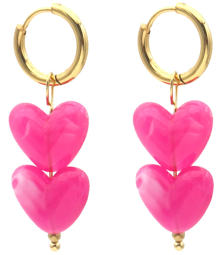 D-E18.2 E1144-001-4 S. Steel Earrings 4cm Hearts Pink