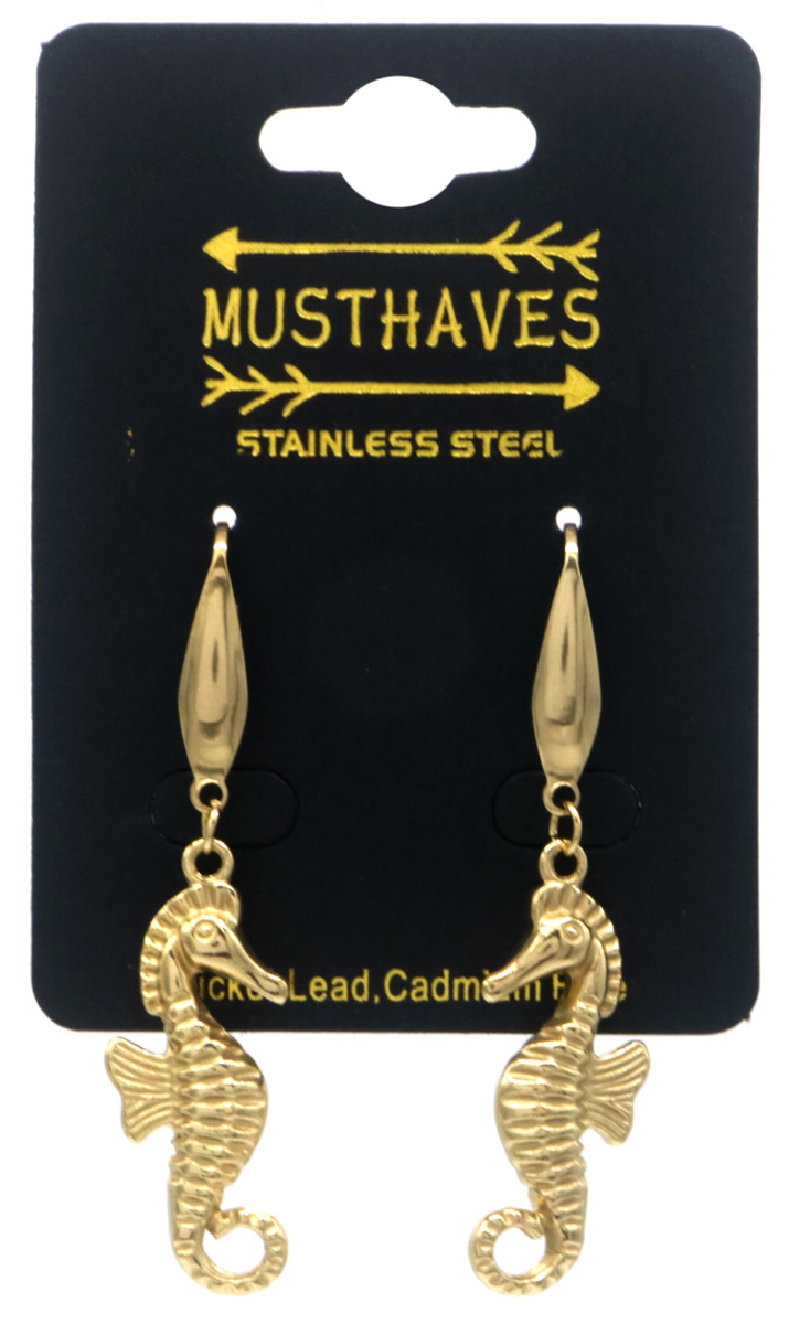 A-A6.2  E1033-006G S. Steel Earrings Seahorse 4.5cm