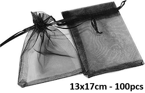 R-P2.1  PK1032-009 Organza Bag 13x17cm Black - 100pcs R-P2.1  PK1032-009 Organza Bag 13x17cm Black - 100pcs