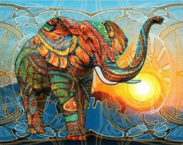 L-B1.3 GM1025 Diamond Painting Elephant 50x40cm - Square Stones