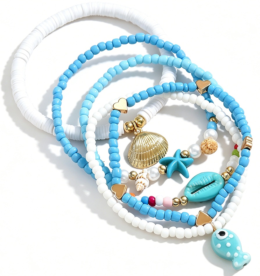 A-D19.5 ANK2620-045 Anklet Set 5pcs Blue