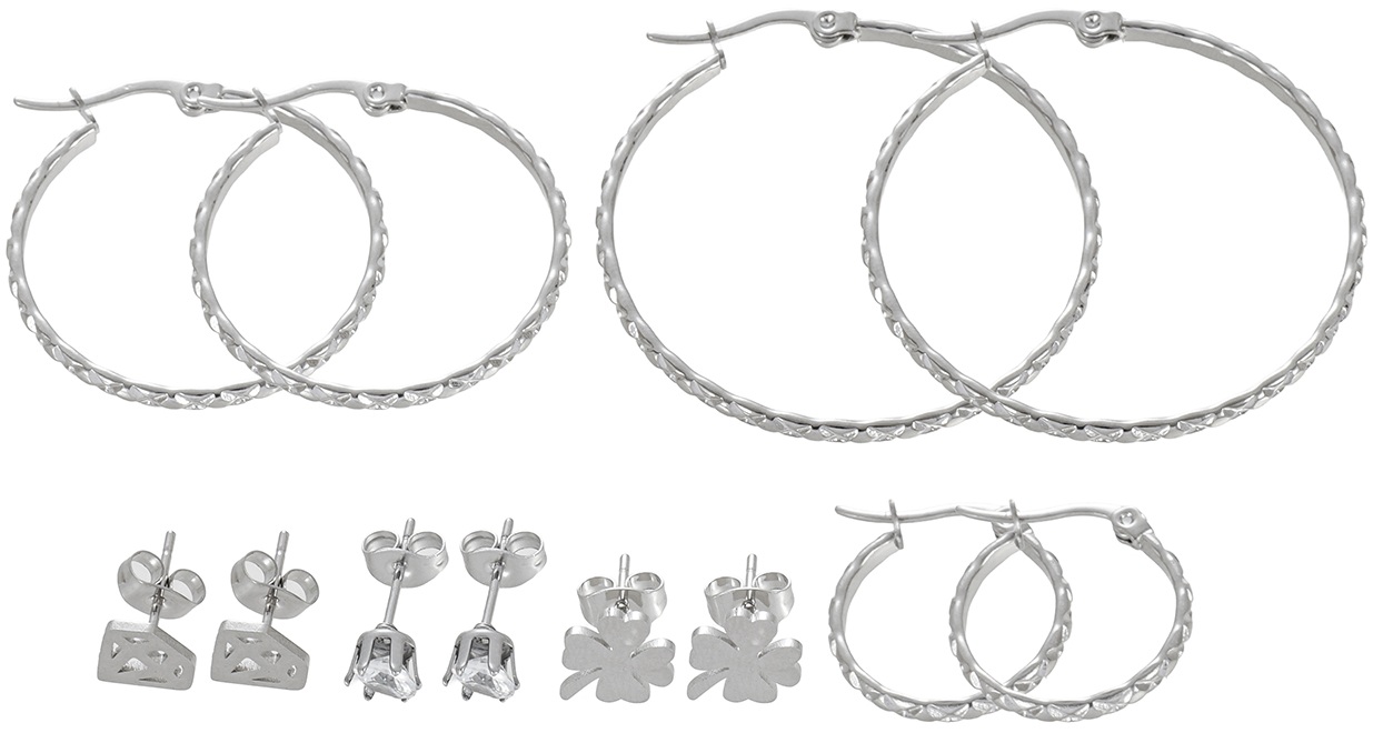 B-E17.4 E1131-134S S. Steel Earring Set 6 Pairs