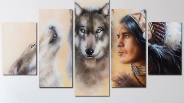 T-A1.1 FF411 Diamond Painting 5 Frames Wolves Indian 150x90cm