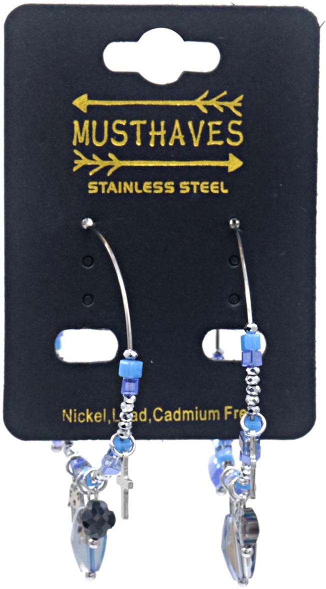 G-D20.4 E221-498S No. 4 S. Steel Glassbead Earrings 4x5.5cm Blue