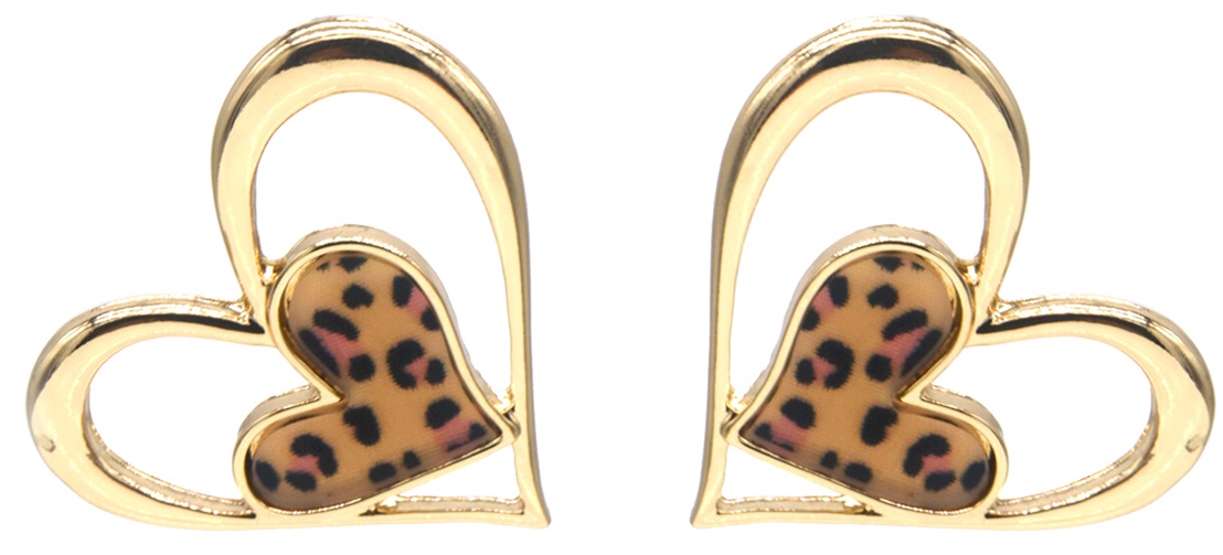 H-A2.1 E2591-161G Fashion Earrings Hearts Leopard 3.5cm