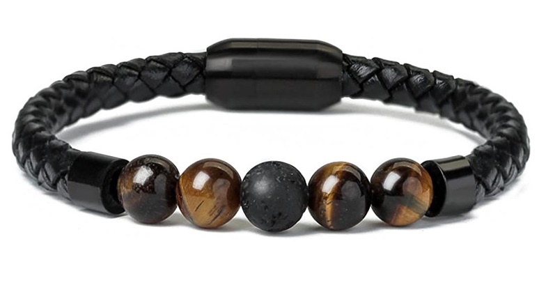 I-E5.3 B824-027-2 S. Steel - Leather - Stone Bracelet 21cm I-E5.3 B824-027-2 S. Steel - Leather - Stone Bracelet 21cm