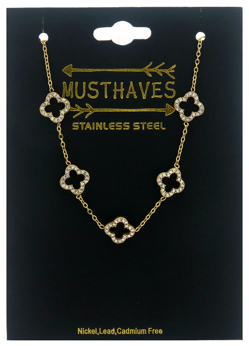 E-B22.2 B089-030G S. Steel Bracelet Clovers Crystals