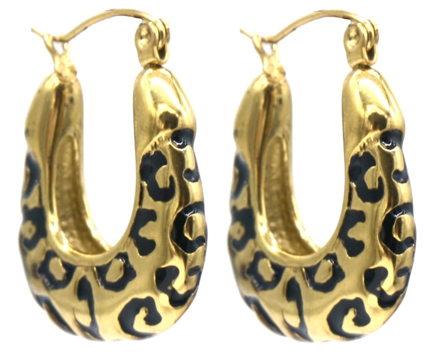 E-D4.2 E2591-221G S. Steel Earrings Leopard 2.5cm
