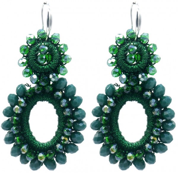 C-D17.5 E1668-003 No. 3 Earrings Faceted Glass 5cm Green