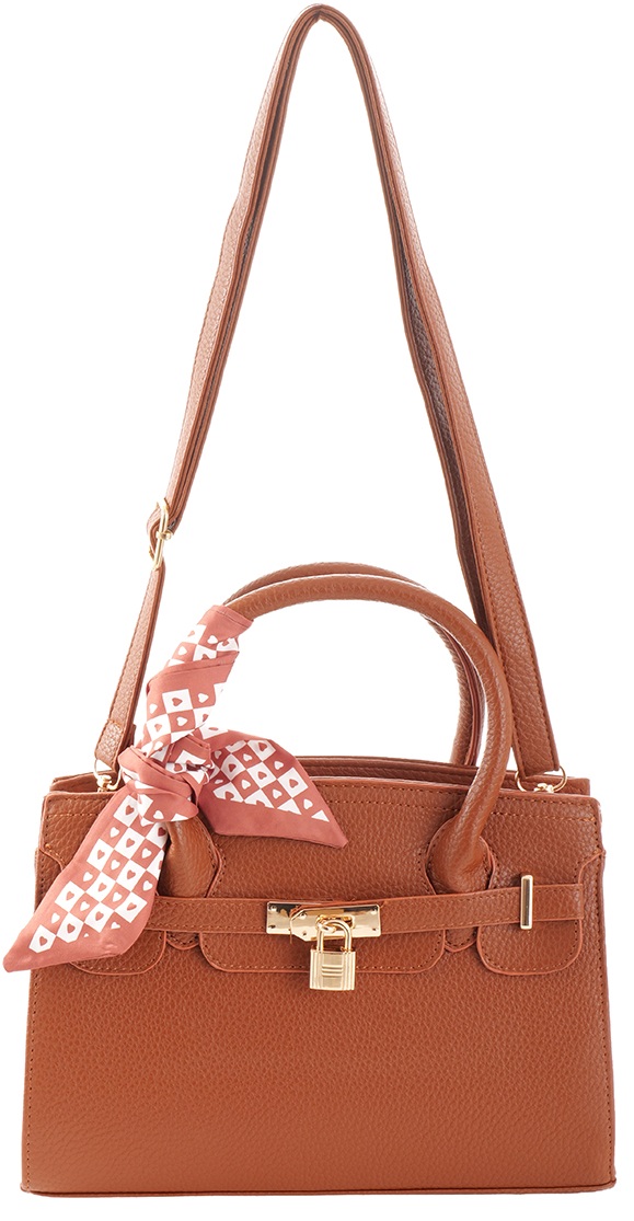 Y-C6.1 BAG1017-001-1 PU Bag with Scarf 28x20x9cm Brown