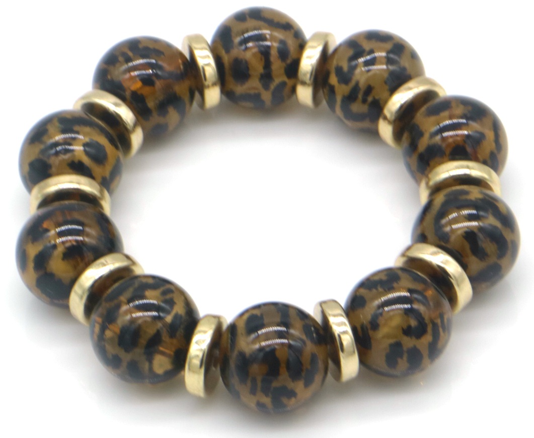 D-D8.2 B2582-033-1 Elastic Bracelet 16mm Beads Leopard