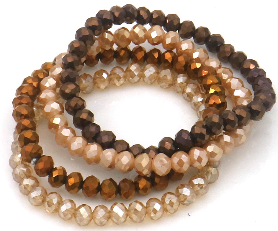 G-F9.2 B2565-001-7 Faceted Glass Bracelets 6mm - Set 4pcs Brown
