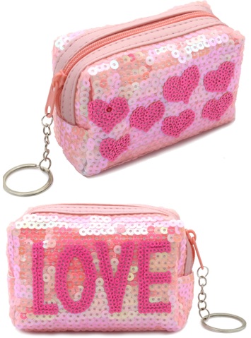 L-B2.2 KY1154-002 Keychain Wallet LOVE Sequins 10x7x4cm Pink