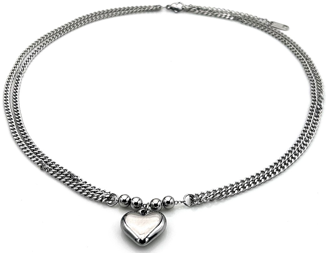 D-F7.3 N1131-002S S. Steel Layered Necklace Heart 40-45cm