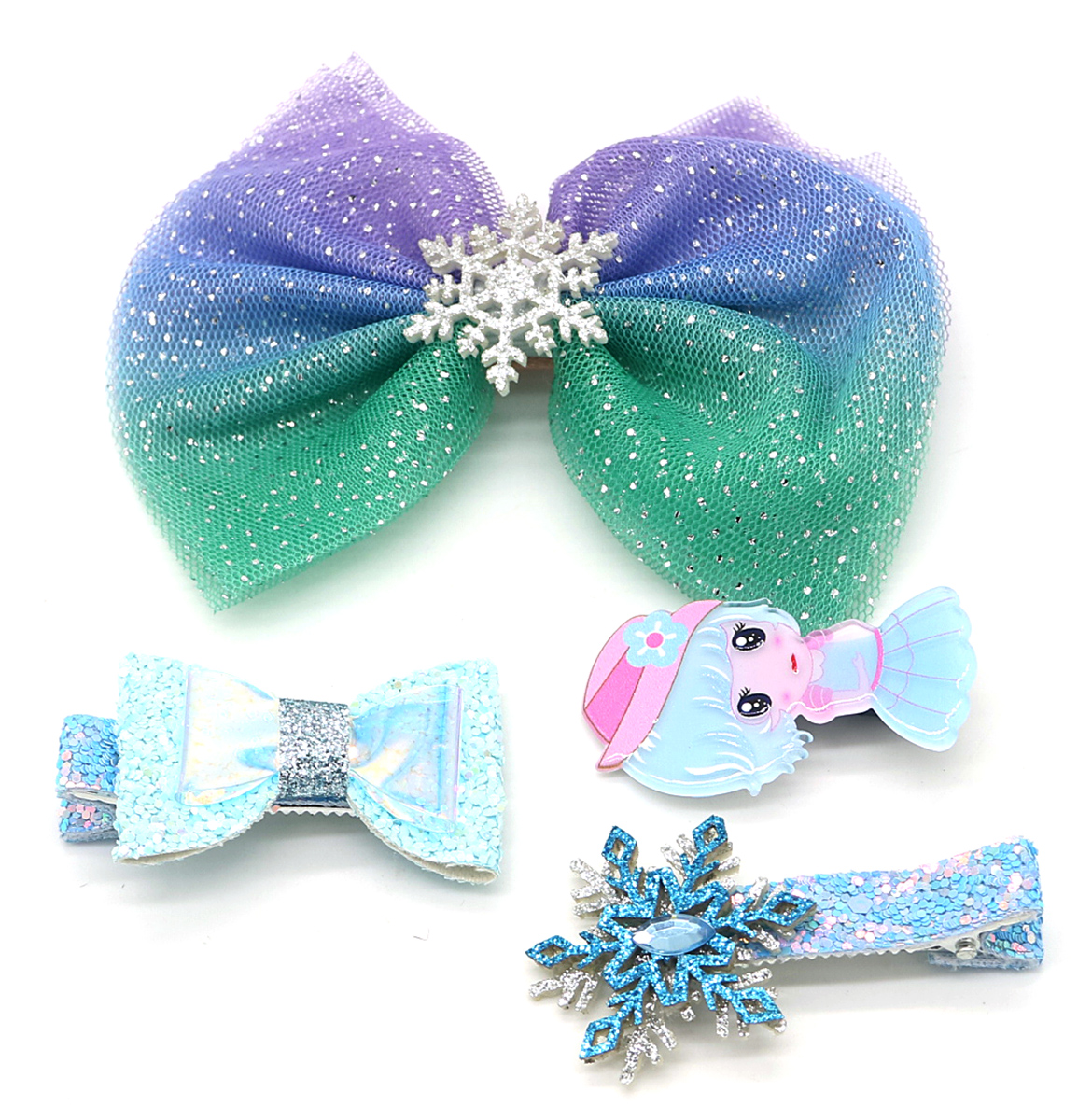 S-B1.2 H009-033A Kids Hair Fashion Set 4pcs Princess Blue