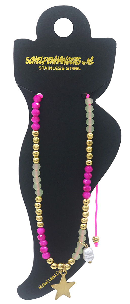 G-C16.3  ANK103-015-5 Anklet S. Steel Glassbeads