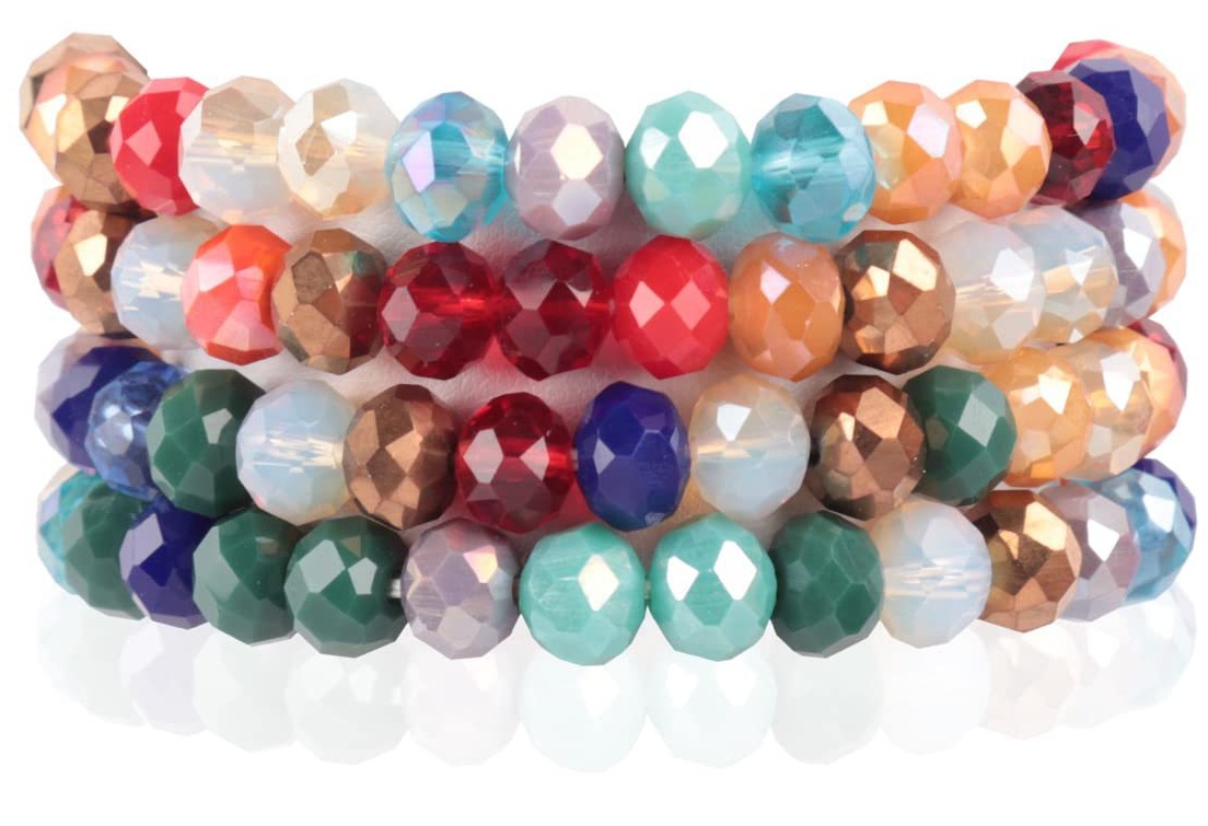 A-D25.1  B2565-002-11 Faceted Glass Bracelets 8mm - Set 4pcs Multi
