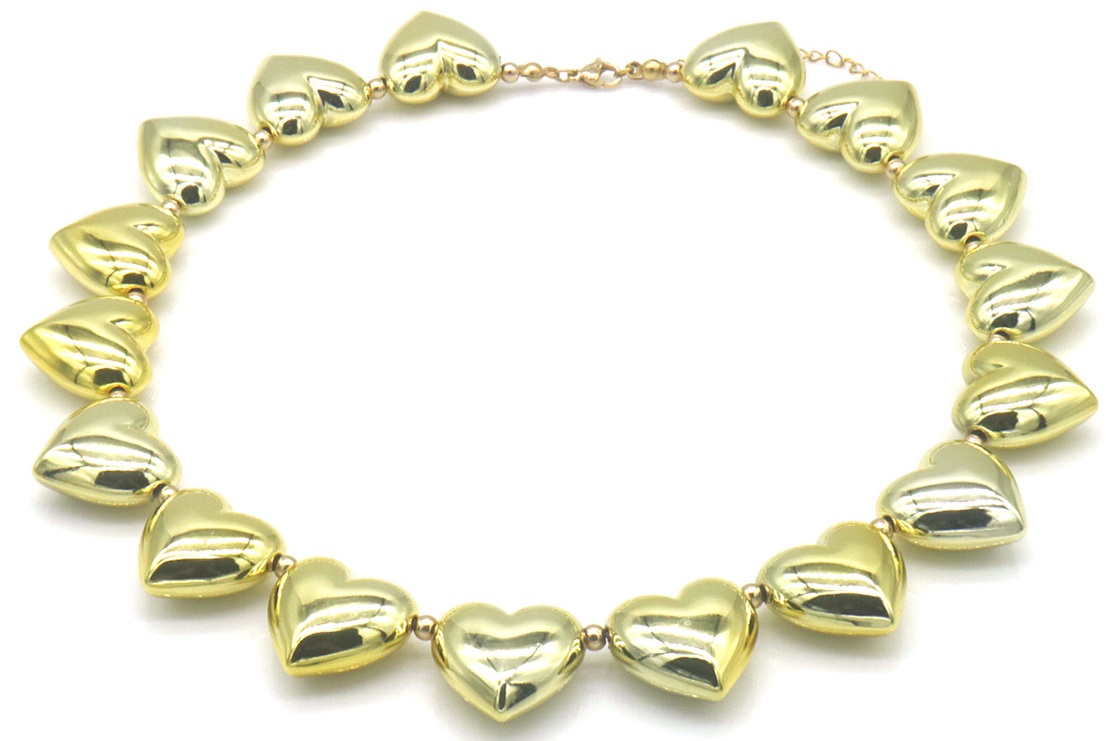 A-D14.1 N2582-003 S. Steel Necklace 40-45 cm Acrylic Hearts Gold