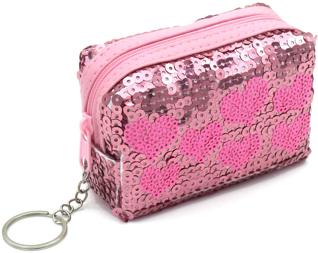 K-D2.2  KY1154-002 Keychain Wallet LOVE Sequins 10x7x4cm Pink