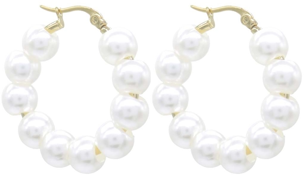 D-A1.1 E015-014G-S S. Steel Earrings Pearls 3.5cm