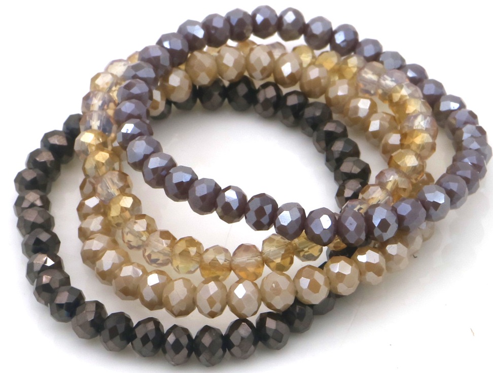 E-D16.1 B2565-001-33 Faceted Glass Bracelets 6mm - Set 4pcs Brown