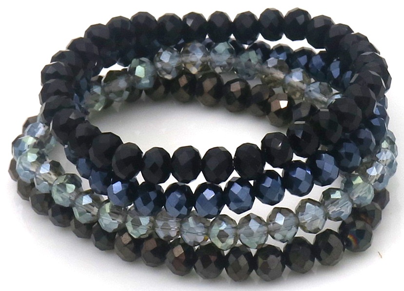 F-F9.3 B2565-001-8 Faceted Glass Bracelets 6mm - Set 4pcs Black-Grey