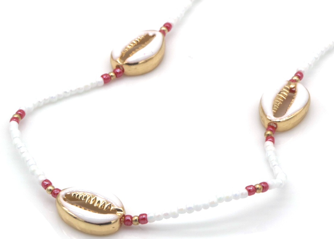 E-C2.1 N1034-004 Fashion Necklace Glassbeads Shells 40-45cm