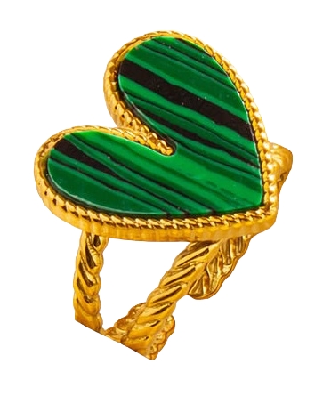C-B18.3 R103-001G-2 S. Steel Ring Stone Heart Adjustable Green