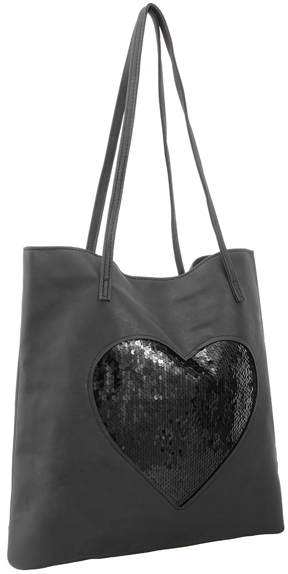R-O3.1 BAG1019-001-2 PU Shopper Heart Sequins 37x36cm Black