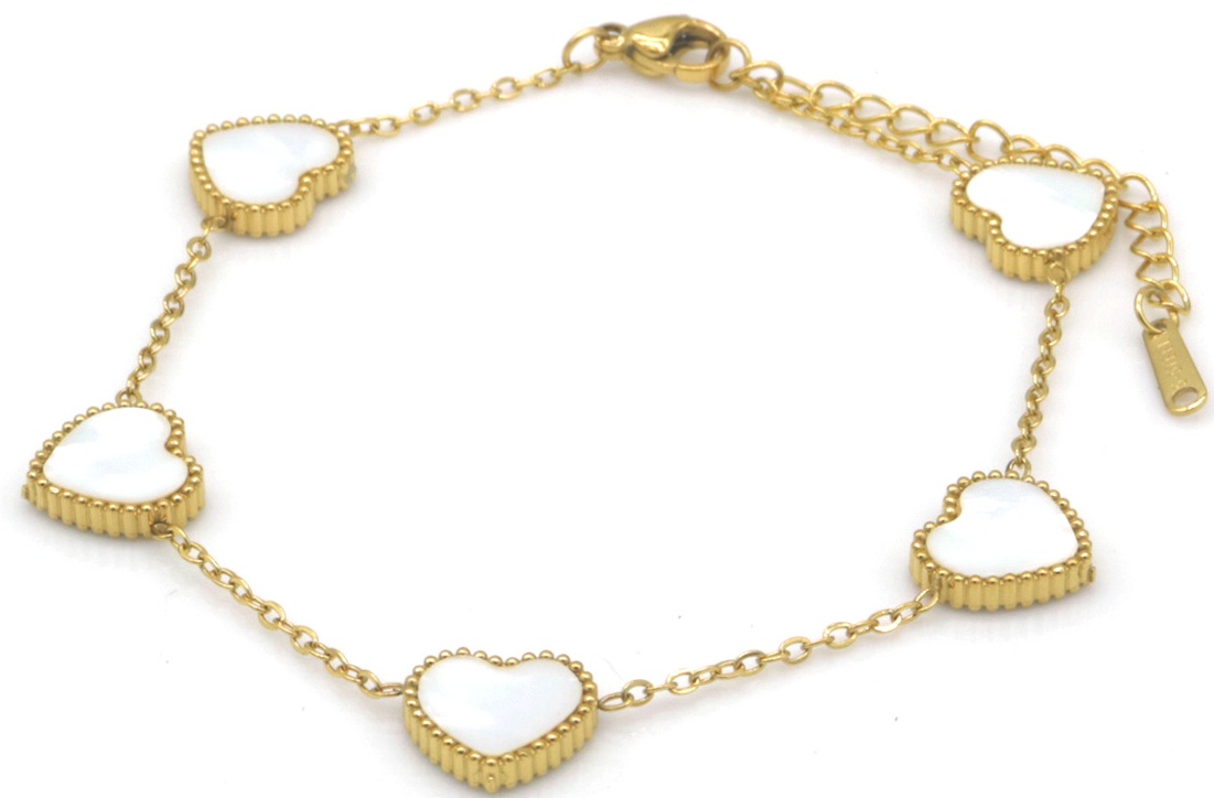 F-E7.3 ANK1033-003G S. Steel Anklet Hearts MOP