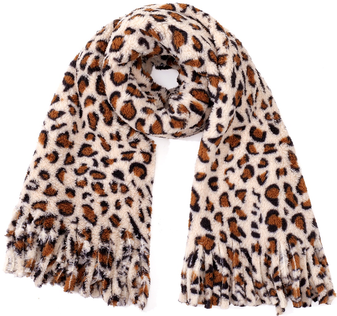 R-H7.1 SCARF1006-002-3 Soft Winter Scarf Leopard 180x60cm Beige