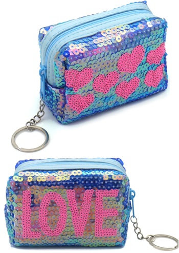 L-D2.2 KY1154-002 Keychain Wallet LOVE Sequins 10x7x4cm Blue