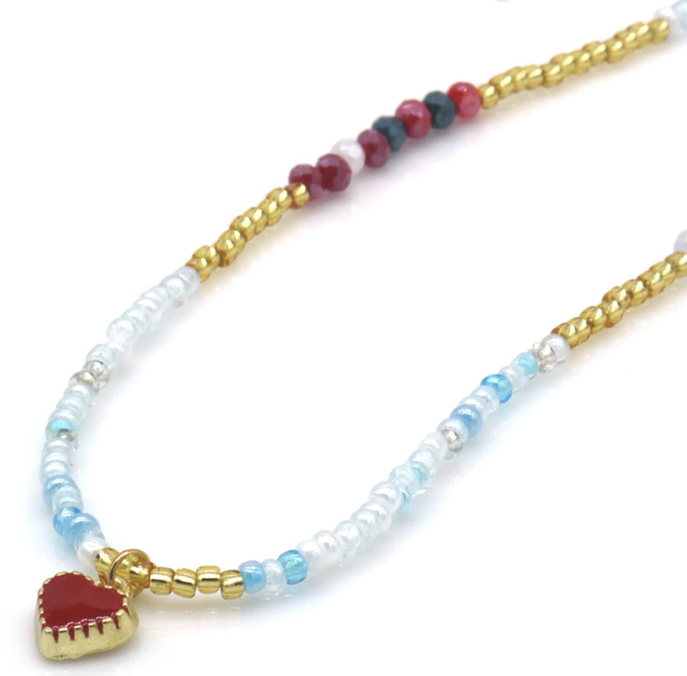 E-F18.1 N1034-002 Fashion Necklace Glassbeads Heart 40-45cm