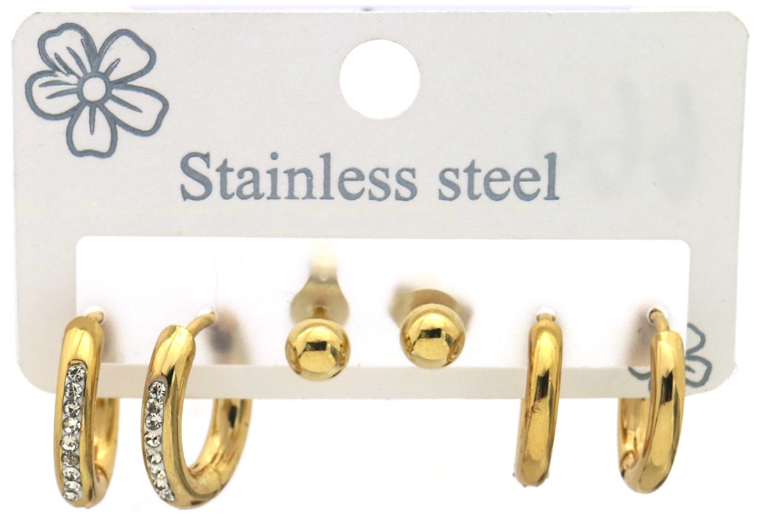 G-D6.2 E1131-020G S. Steel Earrings Set - 3 Pair