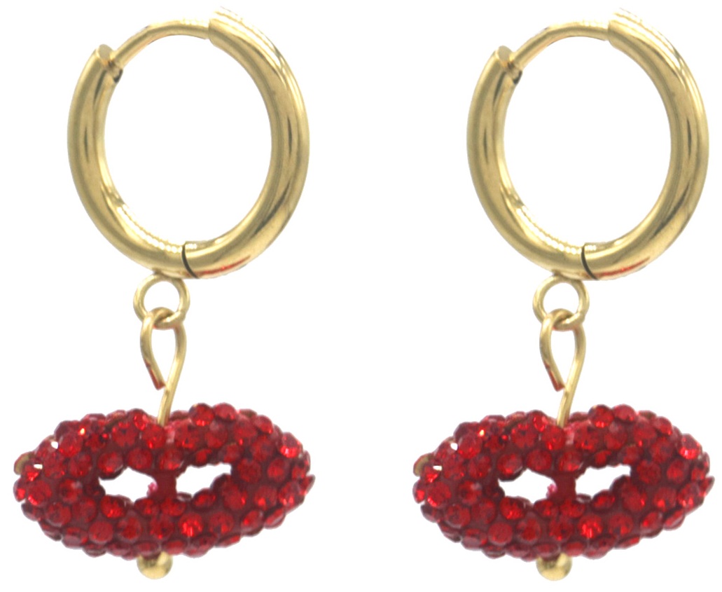 F-F4.5   E1033-002G-2 S. Steel Earrings Crystals Kiss 2.5x1.5cm