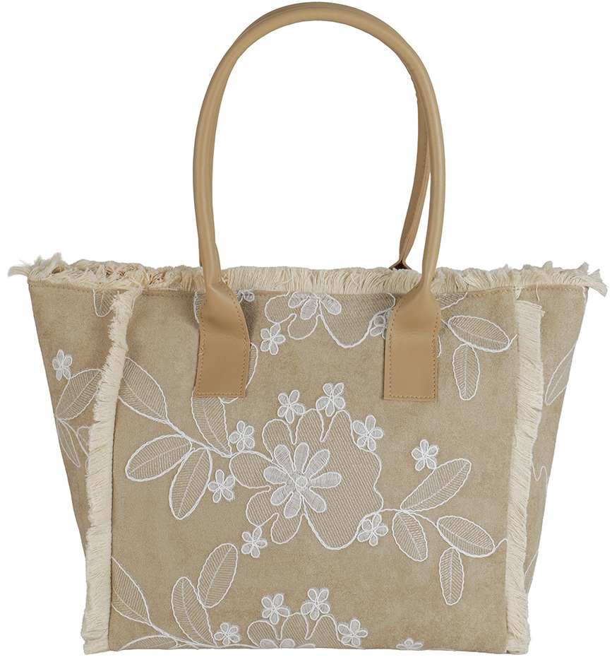 R-G4.2  BAG1021-026-3 PU Shopper Embroidered 44x27x16cm Brown