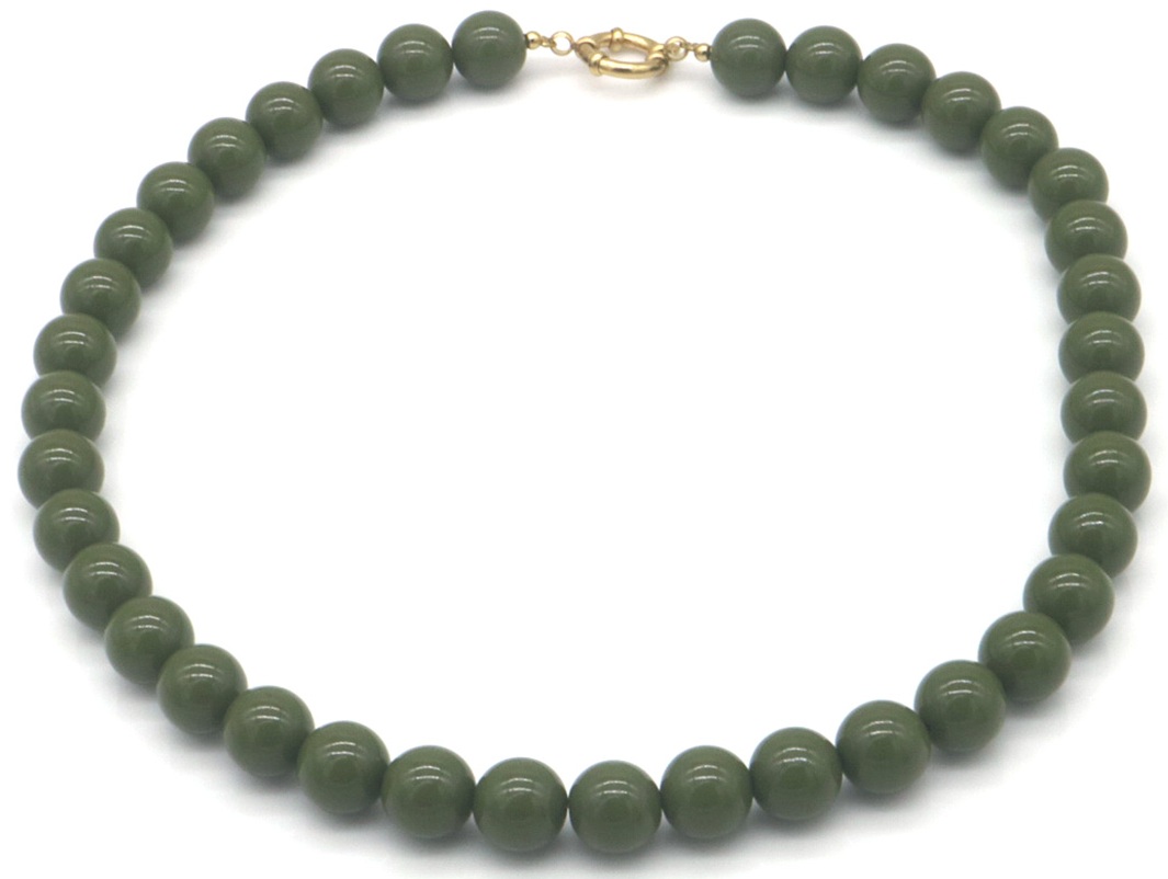 G-A1.1  N1036-015-33 S. Steel Necklace 45cm Beads Green