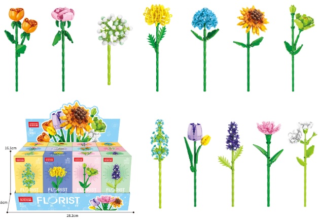 Z-F1.1 TOY9093 Building Blocks Flowers - 12pcs