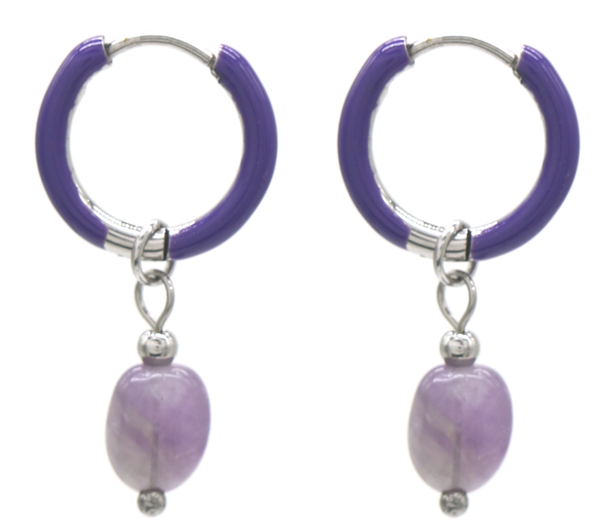 B-F18.2 E2142-033S S. Steel Earrings 1x2.5cm Amethyst