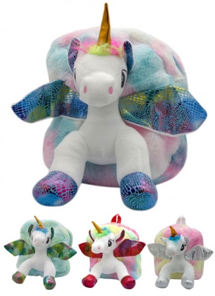 Y-C5.4 BAG601-001 Plush Backpack Unicorn 31x25cm - Mixed Colors - 1pc