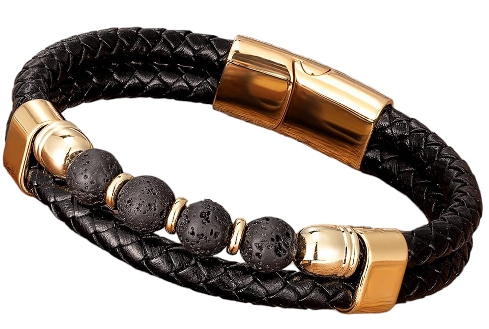 C-D10.1 B824-020-7 S. Steel Leather Bracelet 21cm