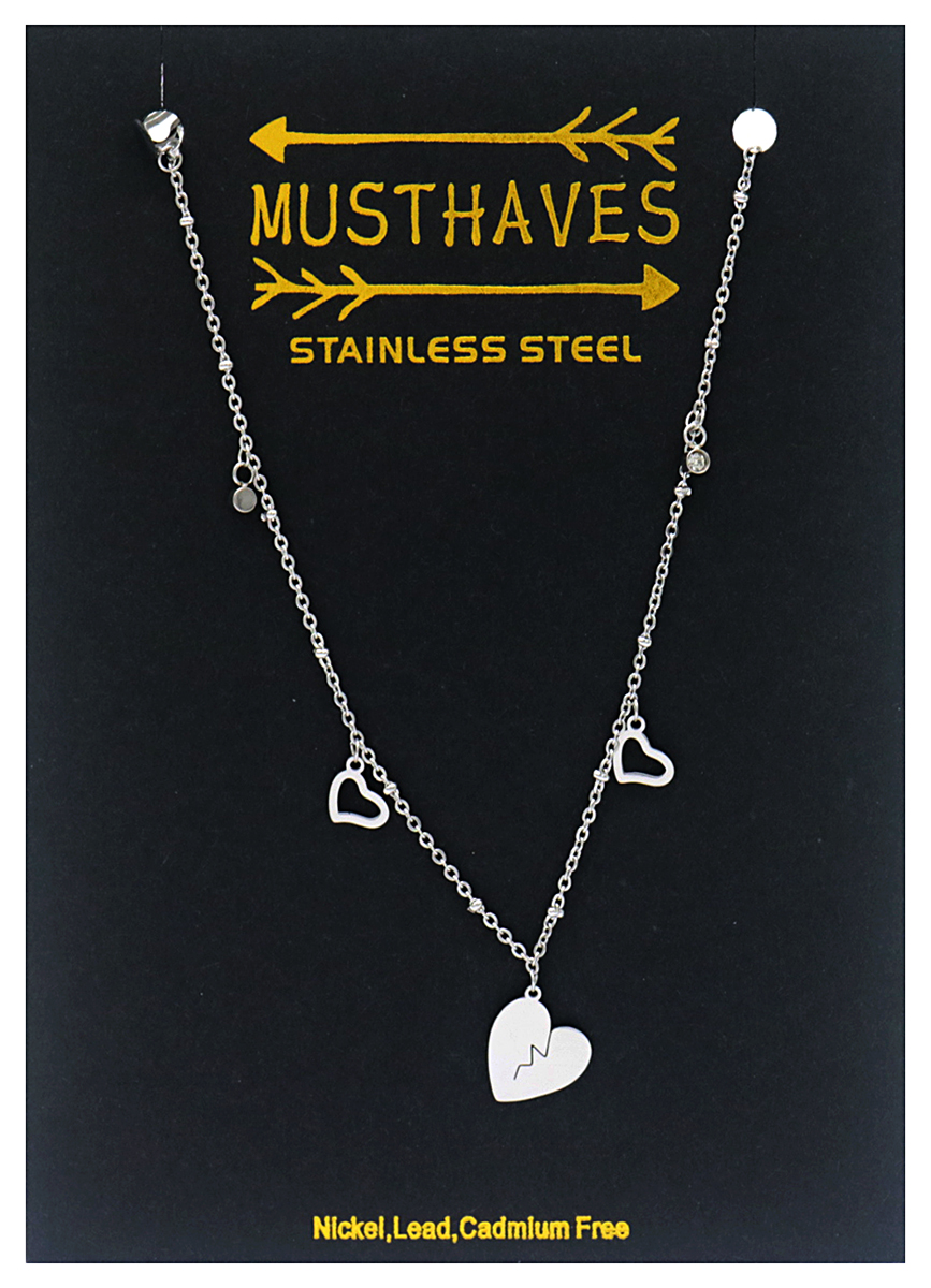 A-E8.1 N2179-003S S. Steel Necklace 7 Charms Hearts