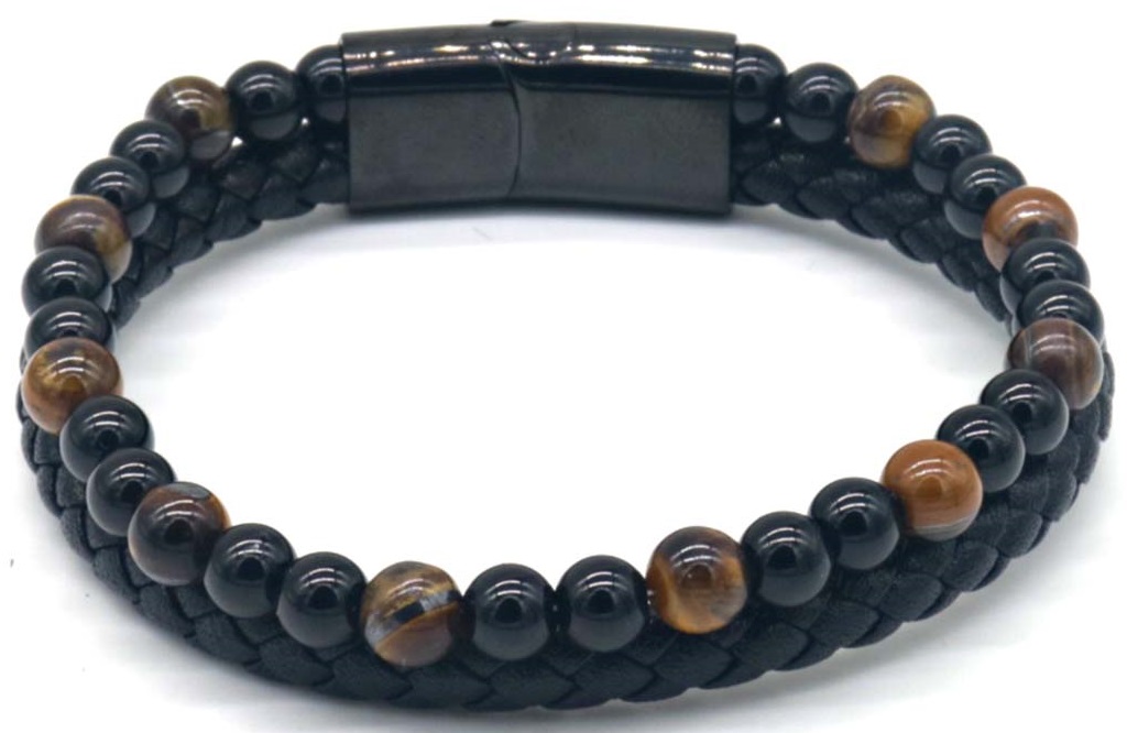 I-C4.3 B824-002 S. Steel Bracelet Leather with Stones 21cm