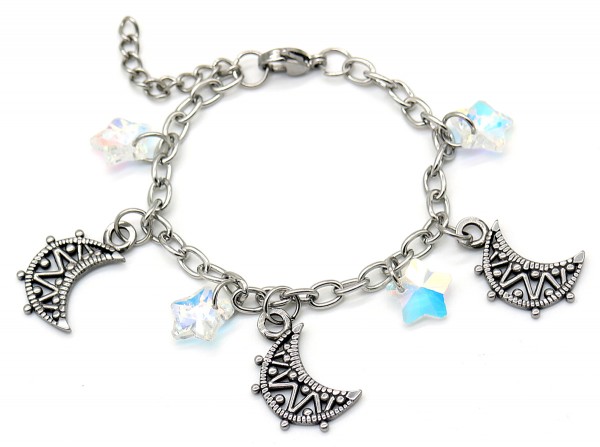E-B5.2 B2053-001 S. Steel Bracelet Moon and Stars 14 - 17cm  E-B5.2 B2053-001 S. Steel Bracelet Moon and Stars 14 - 17cm